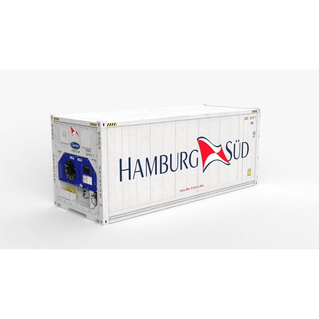 20ft Hamburg Sud Shipping Container 3D Model – High Cube Reefer, PBR - View 5