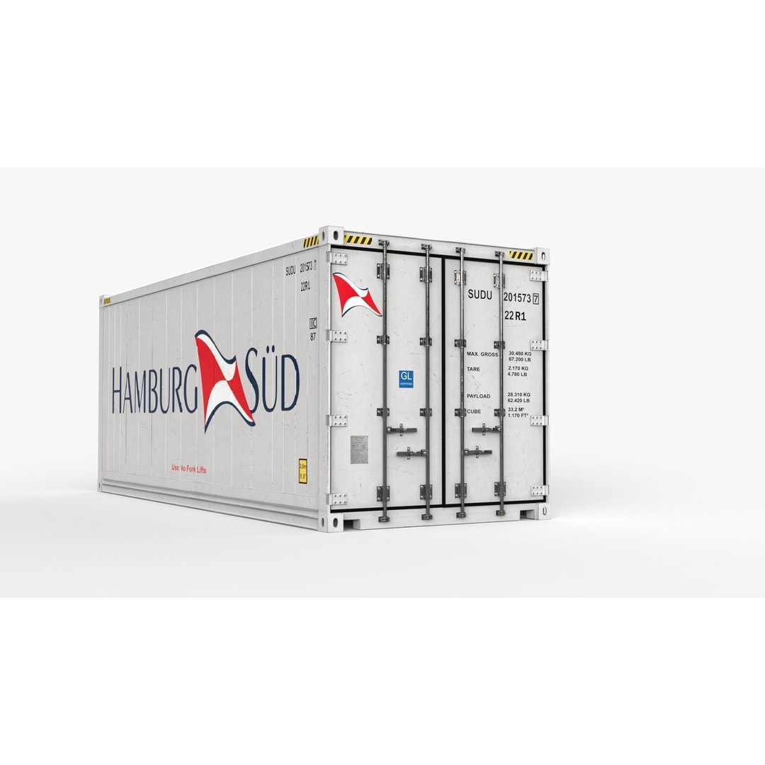 20ft Hamburg Sud Shipping Container 3D Model – High Cube Reefer, PBR - View 6