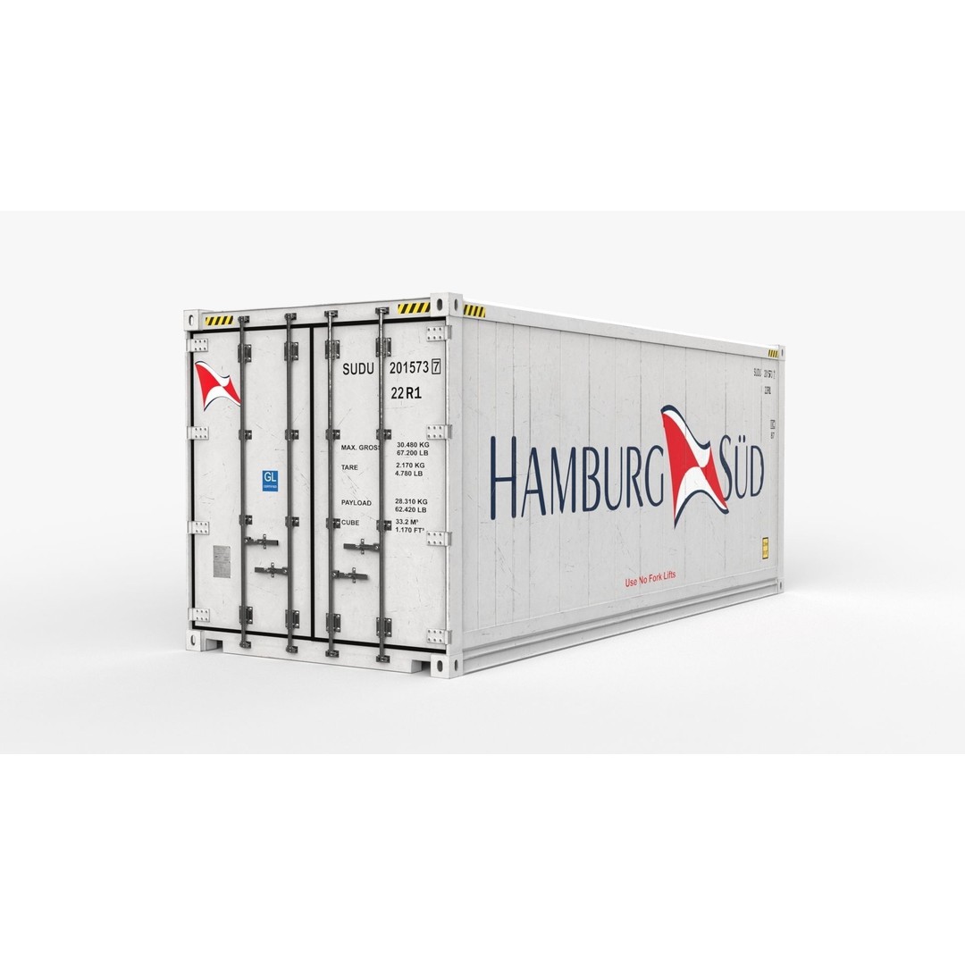 20ft Hamburg Sud Shipping Container 3D Model – High Cube Reefer, PBR - View 7