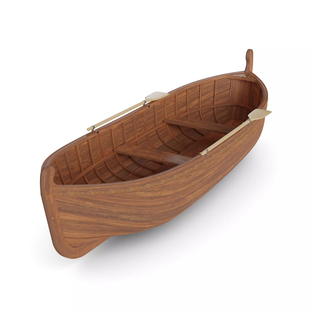 Rowboat 3D Model – Classic Cedar Wood Watercraft, FBX, PBR