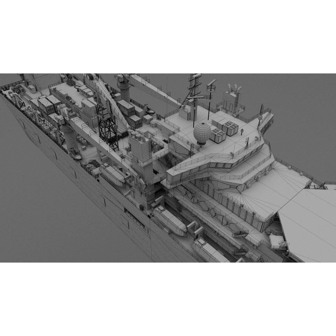 Offshore Installation Vessel 3D Model – Low Poly, Game Ready, FBX