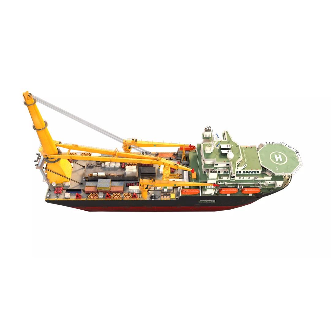 Offshore Installation Vessel 3D Model – Low Poly, Game Ready, FBX - View 11