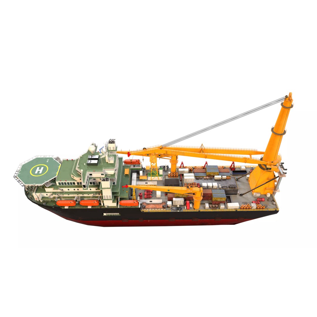 Offshore Installation Vessel 3D Model – Low Poly, Game Ready, FBX - View 12