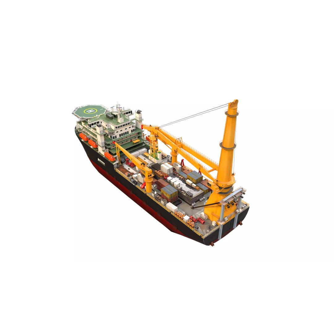 Offshore Installation Vessel 3D Model – Low Poly, Game Ready, FBX - View 13