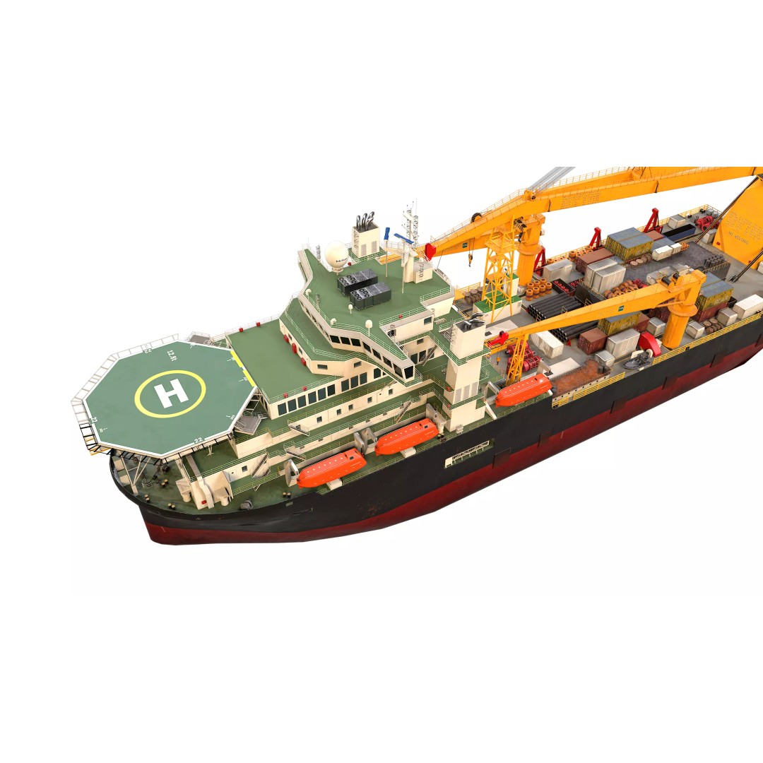 Offshore Installation Vessel 3D Model – Low Poly, Game Ready, FBX - View 14