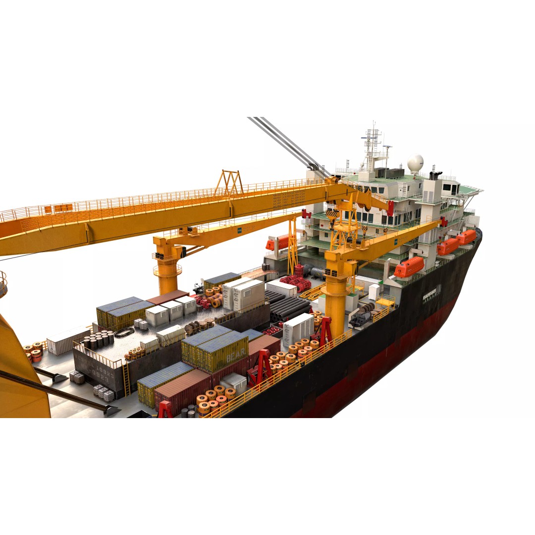 Offshore Installation Vessel 3D Model – Low Poly, Game Ready, FBX - View 16