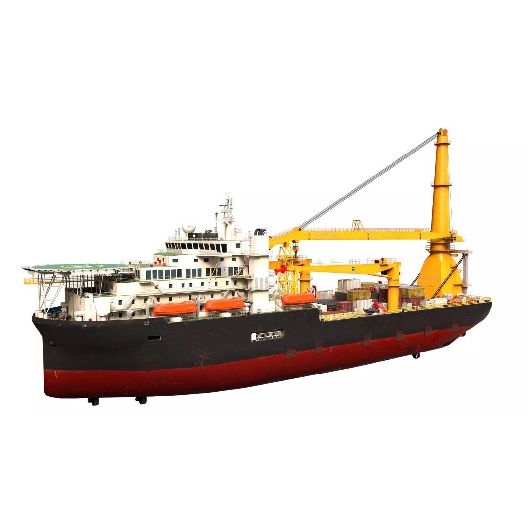 Offshore Installation Vessel 3D Model – Low Poly, Game Ready, FBX - View 18