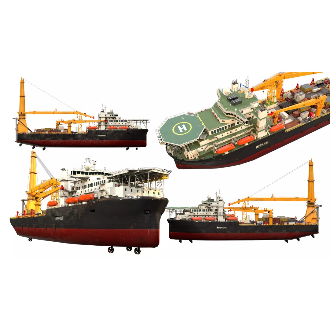 Offshore Installation Vessel 3D Model – Low Poly, Game Ready, FBX - View 2