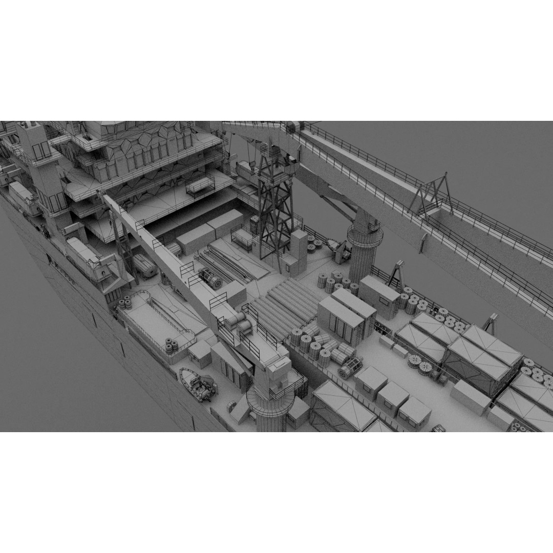 Offshore Installation Vessel 3D Model – Low Poly, Game Ready, FBX - View 20