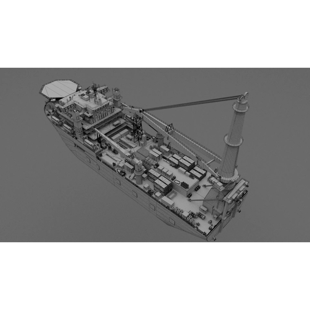 Offshore Installation Vessel 3D Model – Low Poly, Game Ready, FBX - View 21