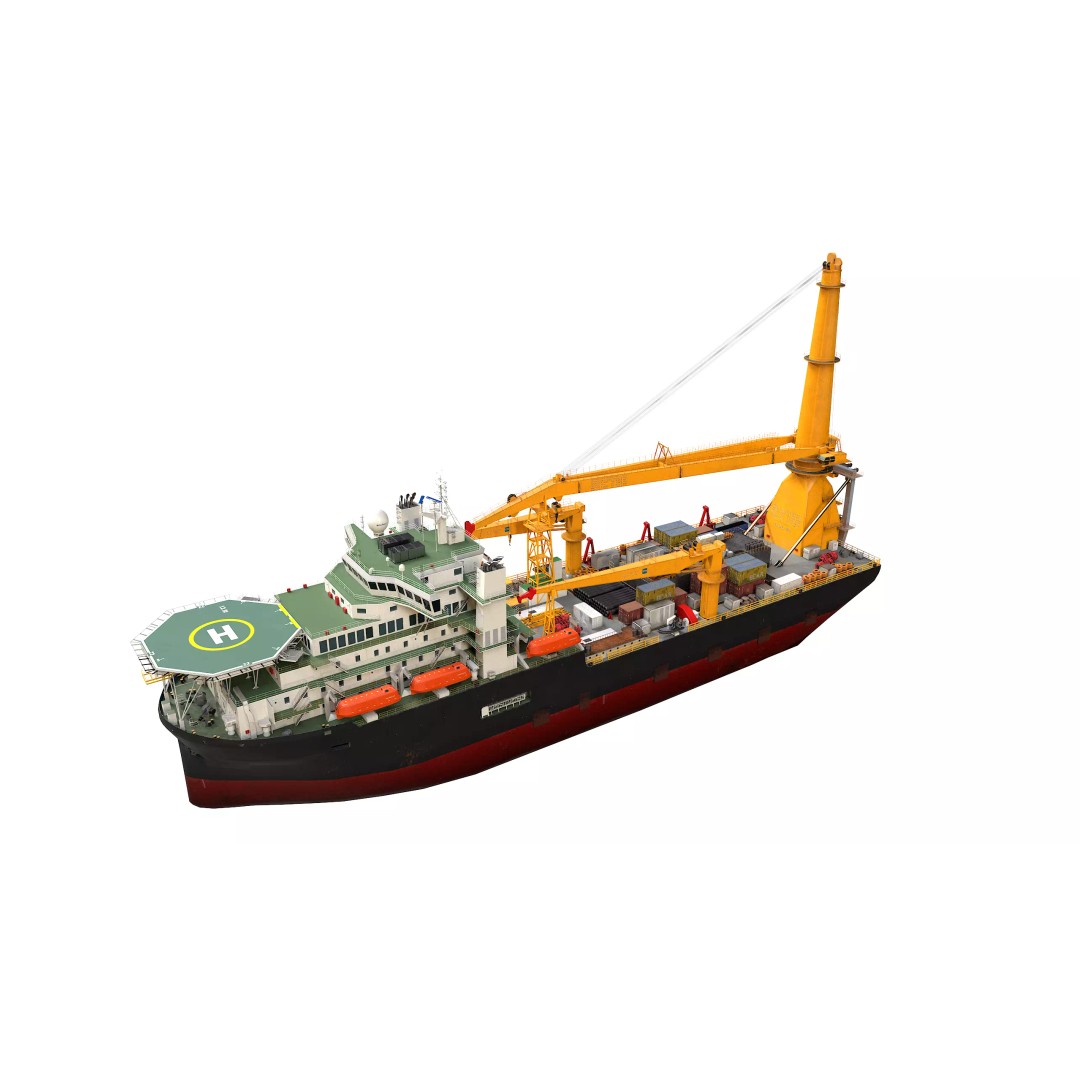 Offshore Installation Vessel 3D Model – Low Poly, Game Ready, FBX - View 3
