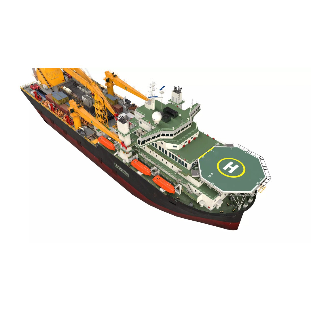 Offshore Installation Vessel 3D Model – Low Poly, Game Ready, FBX - View 4