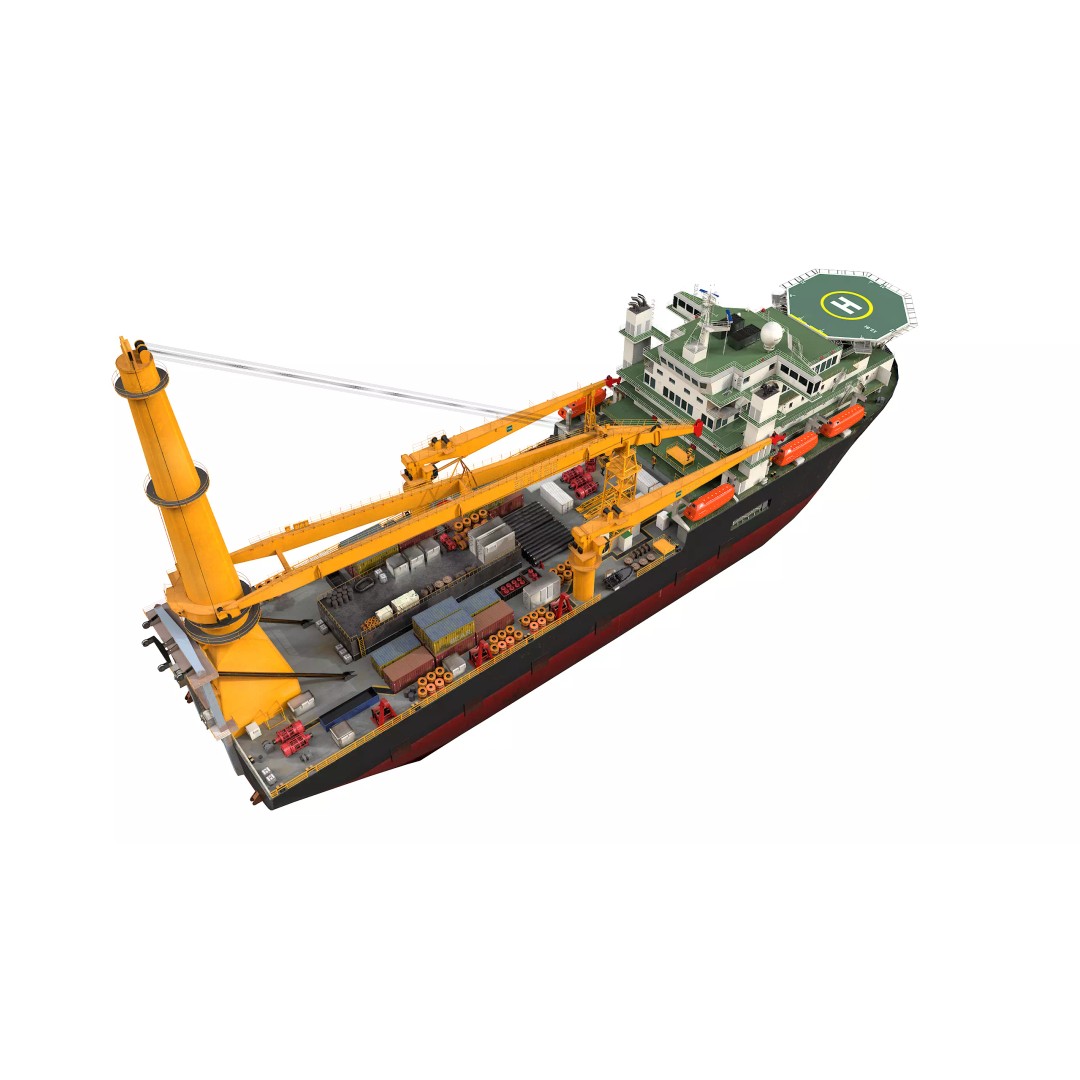 Offshore Installation Vessel 3D Model – Low Poly, Game Ready, FBX - View 5