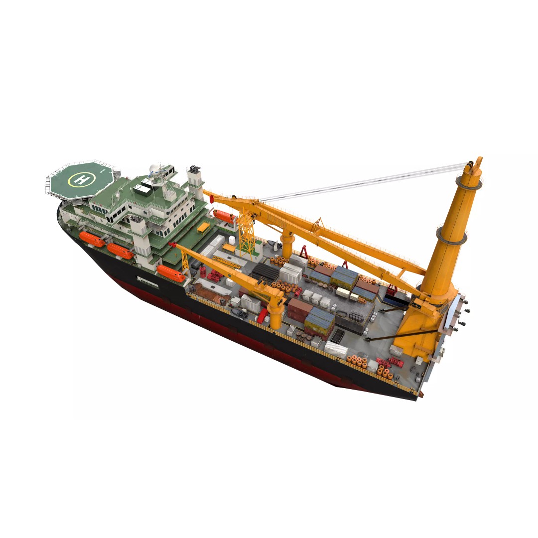 Offshore Installation Vessel 3D Model – Low Poly, Game Ready, FBX - View 6