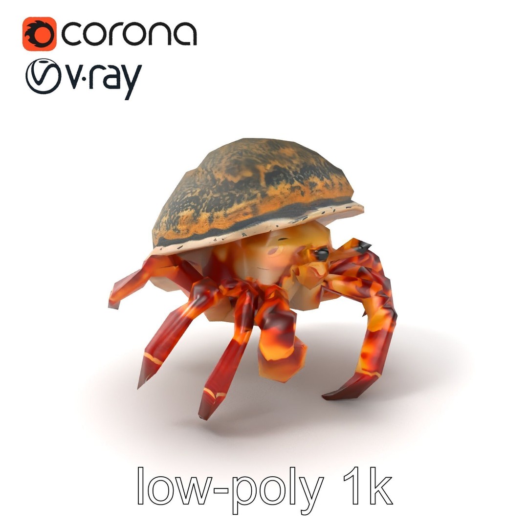 Hermit Crab 3D Model – Low Poly Marine Creature Pack, FBX - View 6