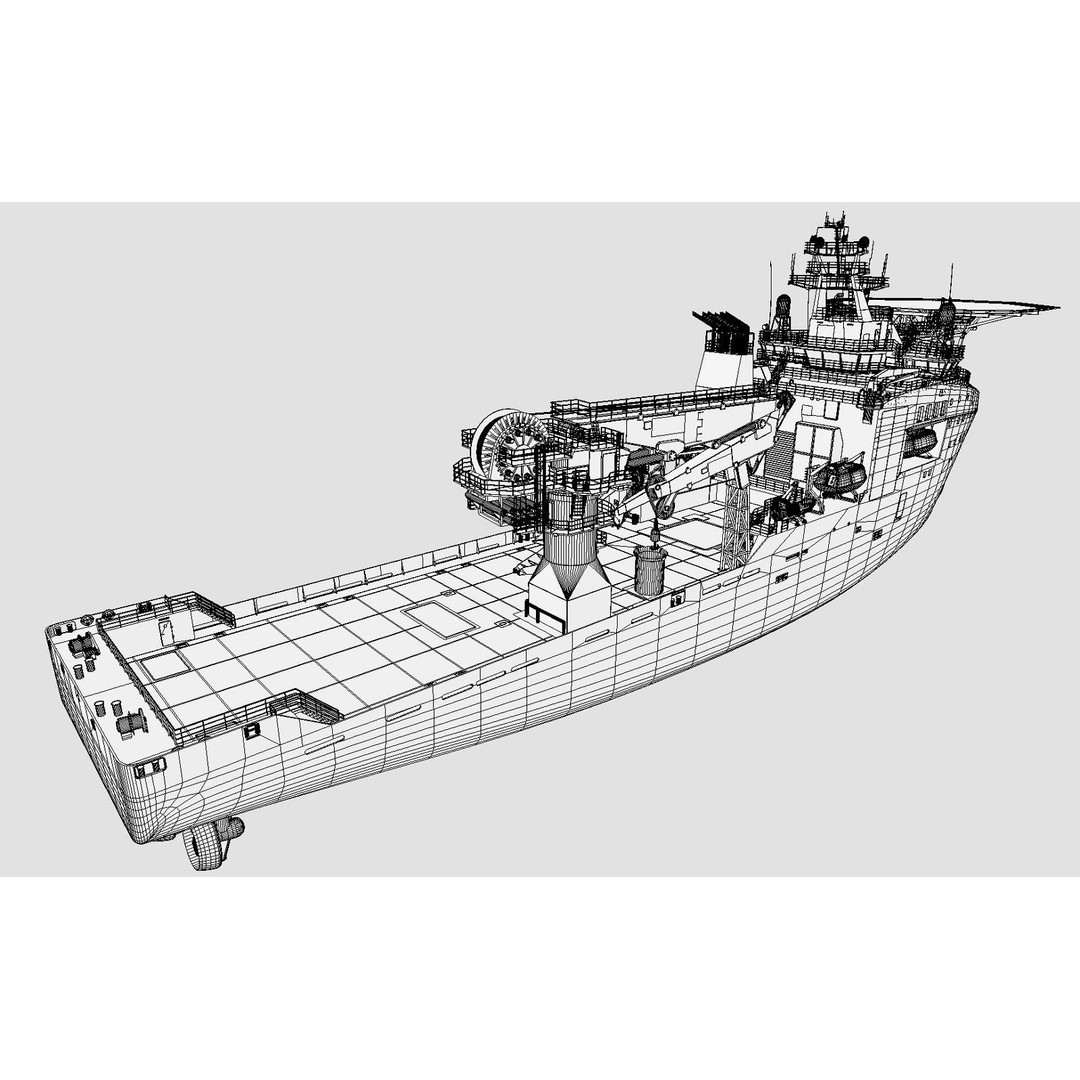Offshore Subsea Construction Vessel 3D Model – Detailed Industrial Asset, FBX
