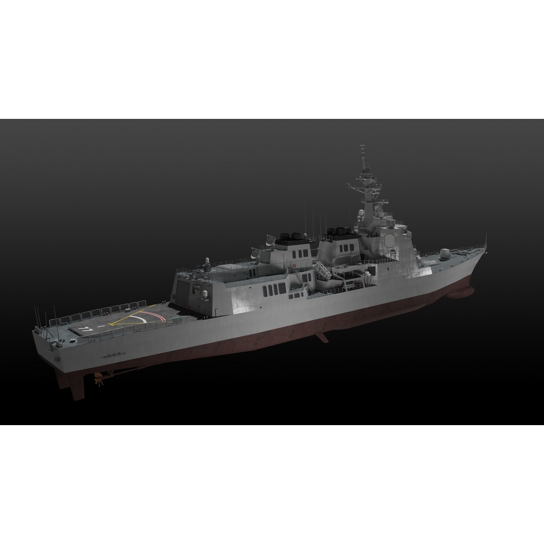 JMSDF Atago Class Missile Destroyer 3D Model – PBR Game Asset, Blender, FBX, OBJ - View 11