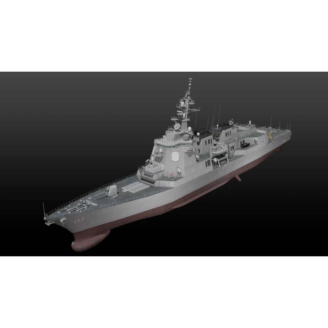 JMSDF Atago Class Missile Destroyer 3D Model – PBR Game Asset, Blender, FBX, OBJ - View 2