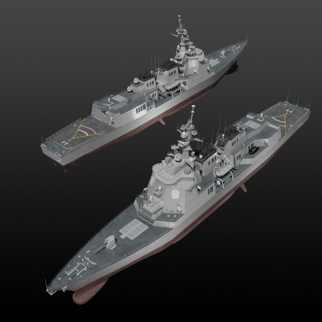 JMSDF Atago Class Missile Destroyer 3D Model – PBR Game Asset, Blender, FBX, OBJ - View 3