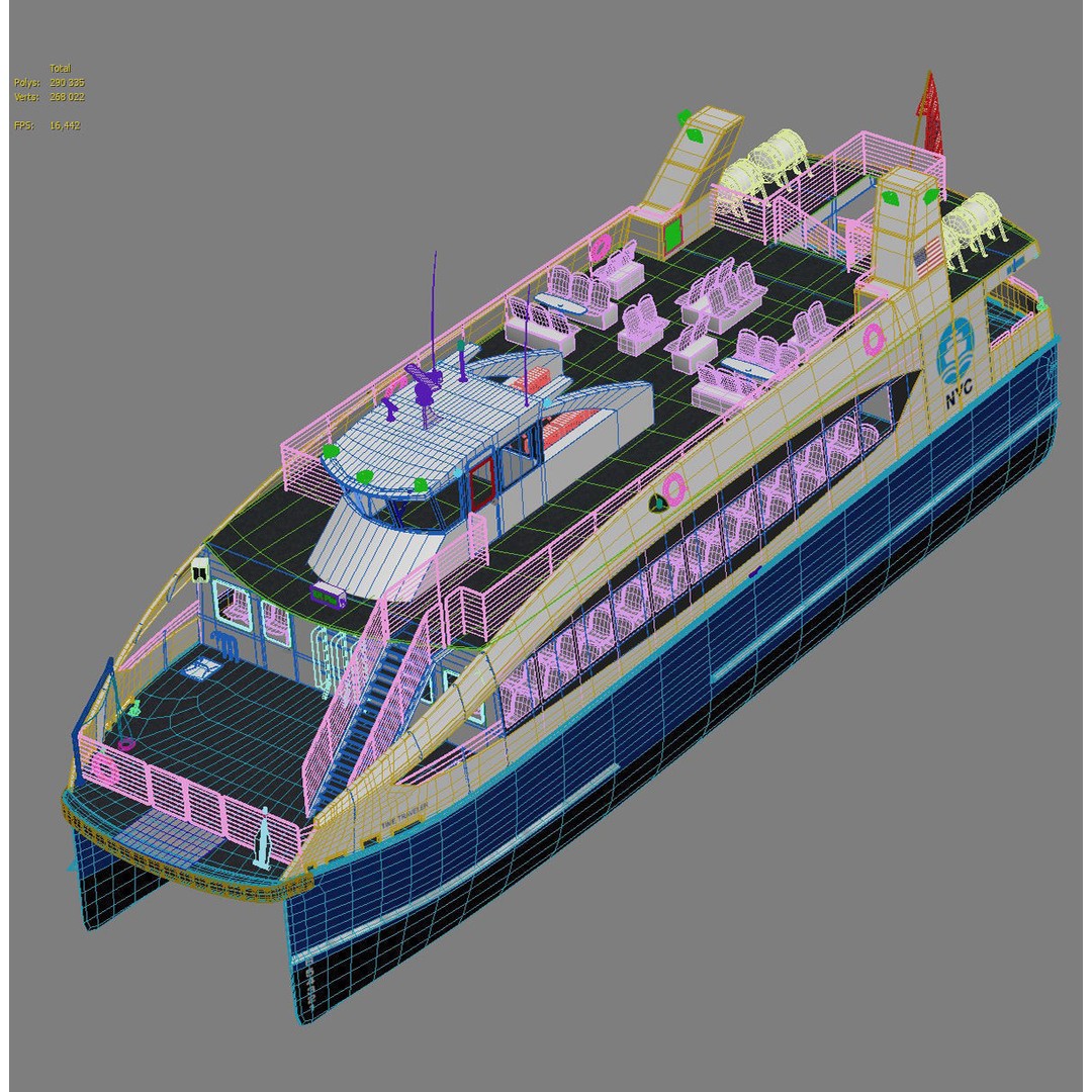 New York City Ferry 3D Model – High Poly Watercraft, FBX, PBR