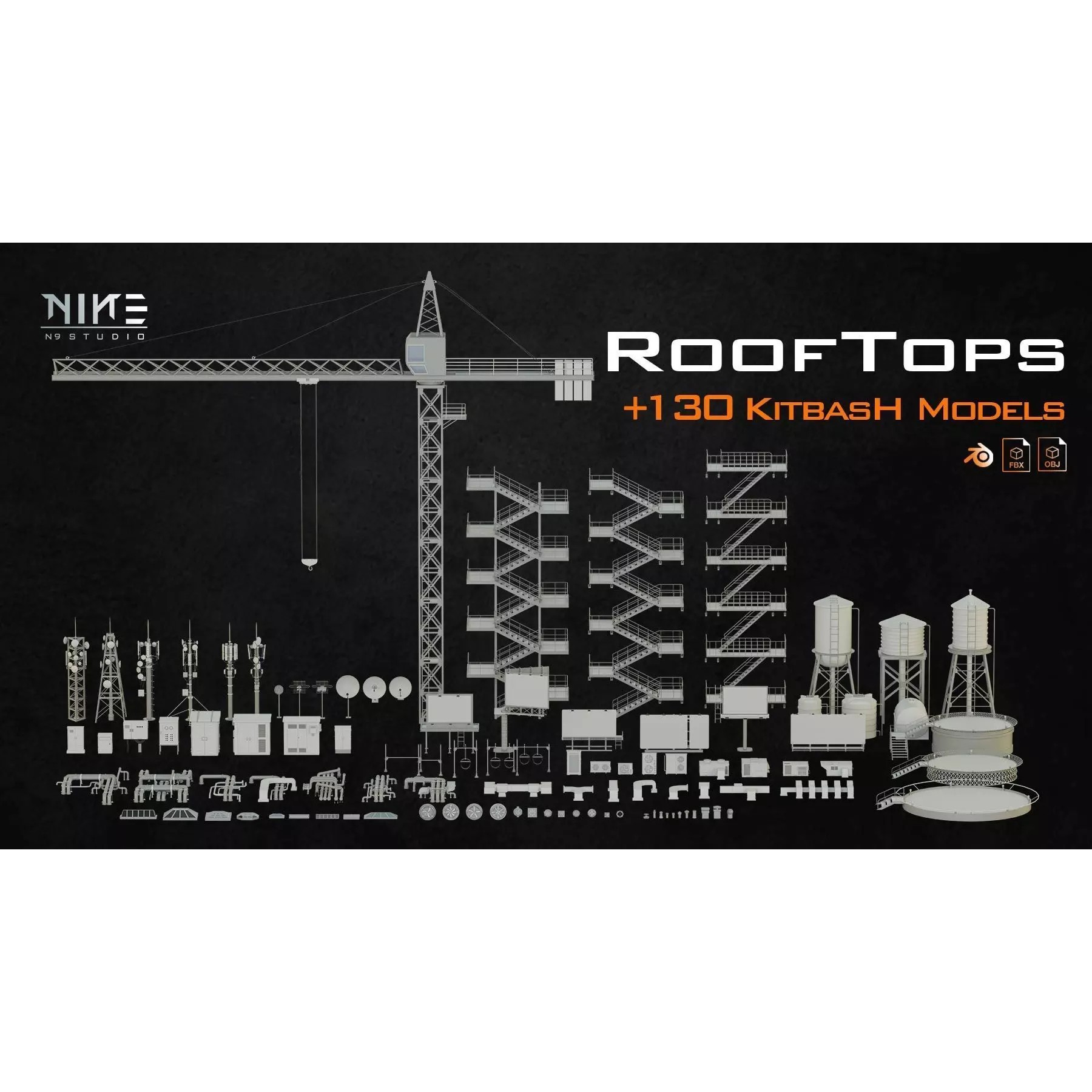 Rooftops Props - Game-Ready 3D Model - View 2