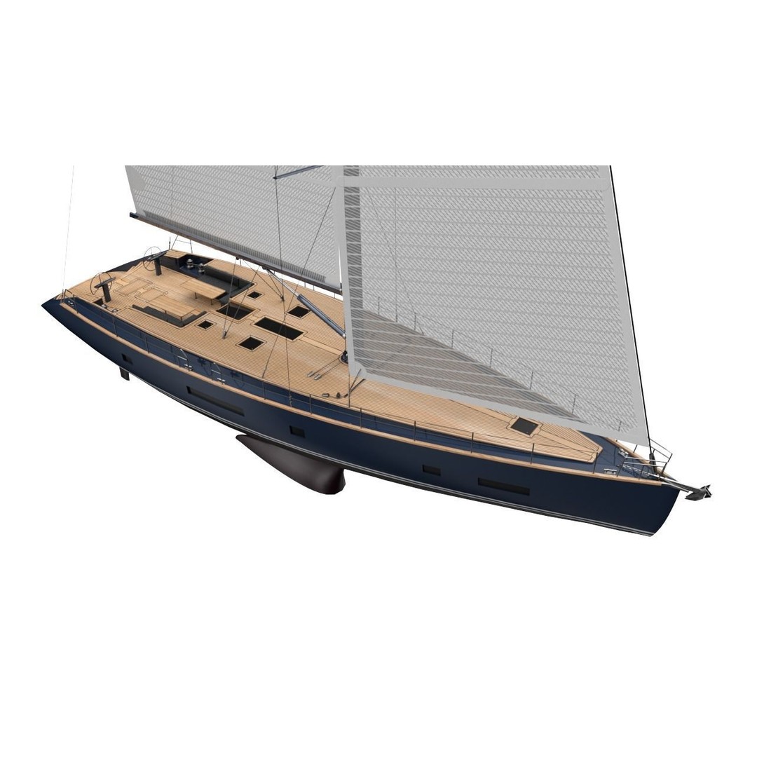 24 Meter Modern Sailing Yacht 3D Model – PBR Textured, FBX, Game-Ready - View 3