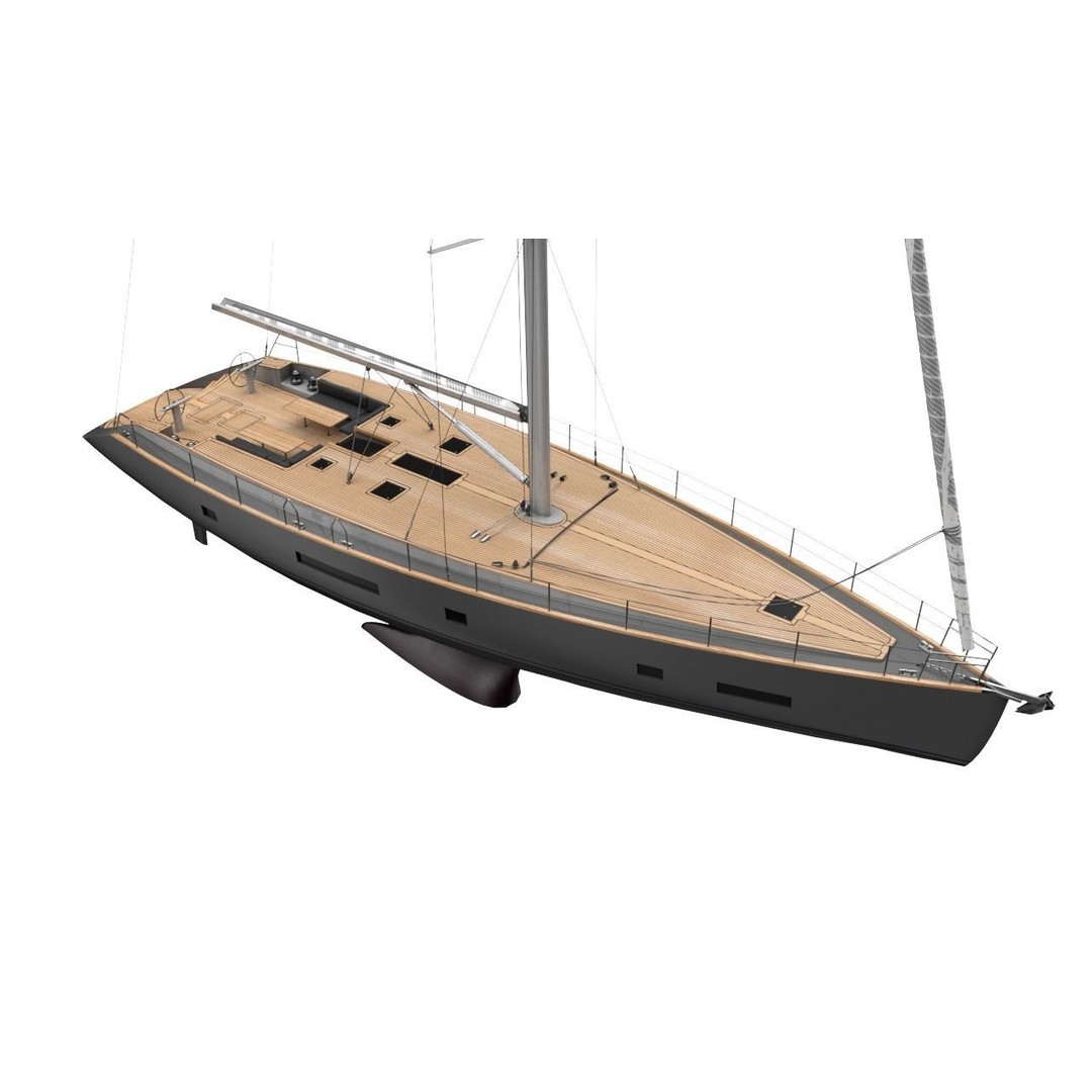 24 Meter Modern Sailing Yacht 3D Model – PBR Textured, FBX, Game-Ready - View 4