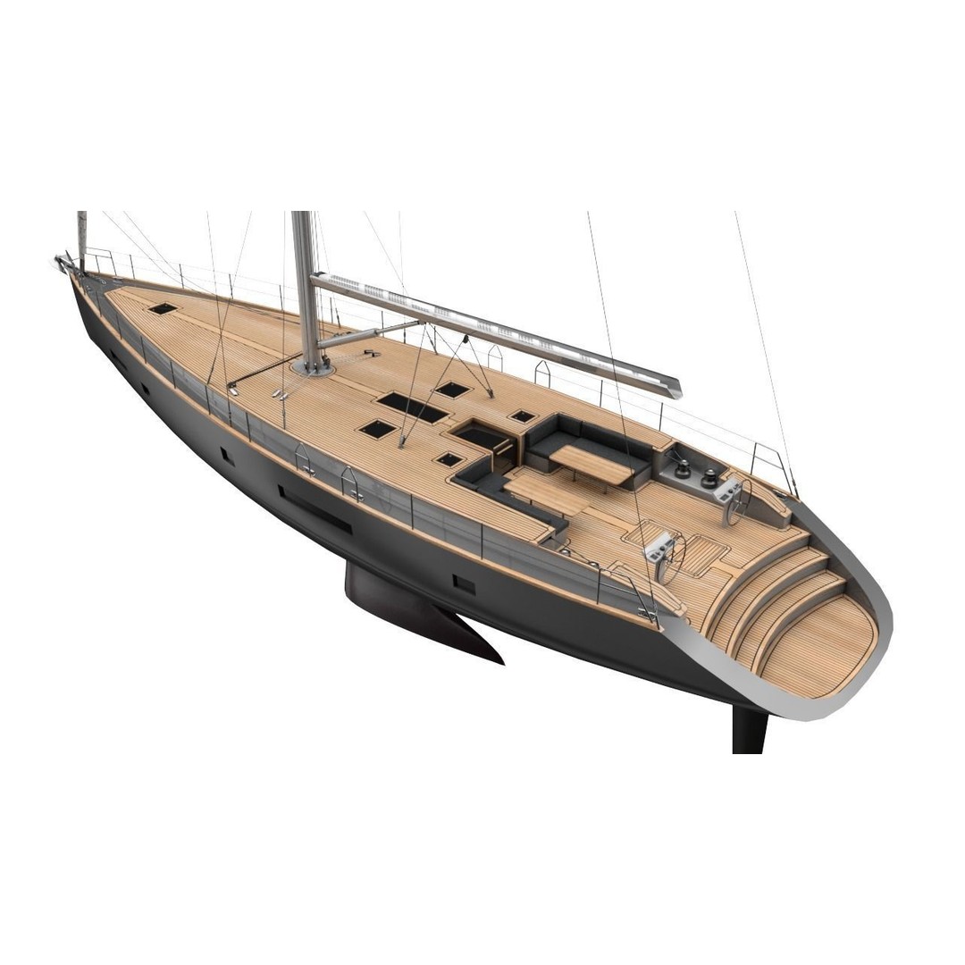 24 Meter Modern Sailing Yacht 3D Model – PBR Textured, FBX, Game-Ready - View 7