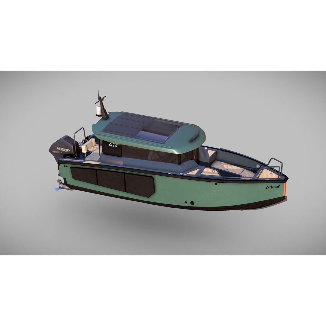 Arksen 28 Boat 3D Model – Low Poly Game Ready Vessel, FBX - View 3