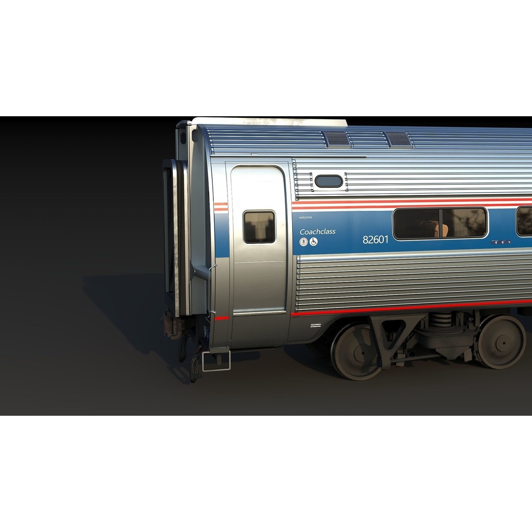 Amfleet 1 Coach Class 3D Model – Low Poly PBR Train Car, FBX - View 12