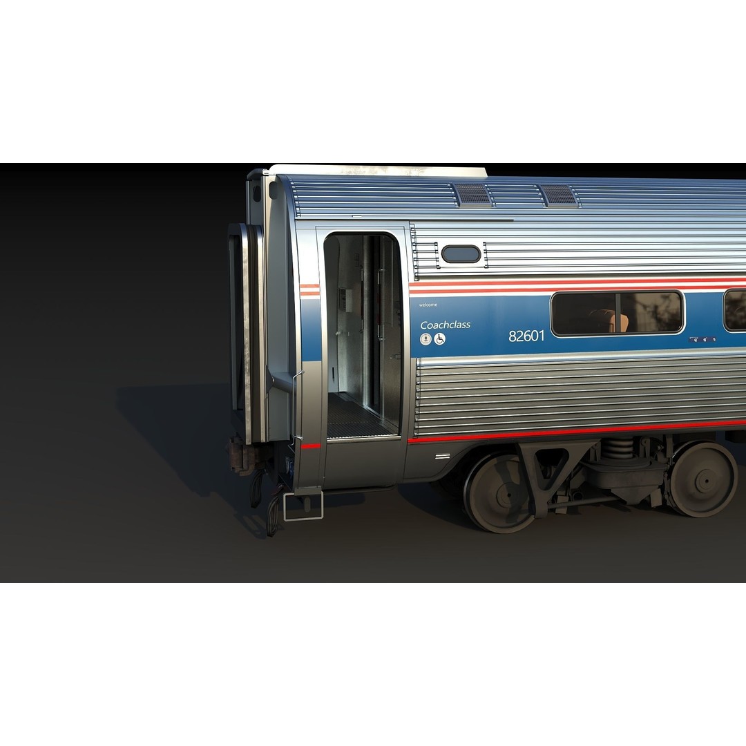 Amfleet 1 Coach Class 3D Model – Low Poly PBR Train Car, FBX - View 13