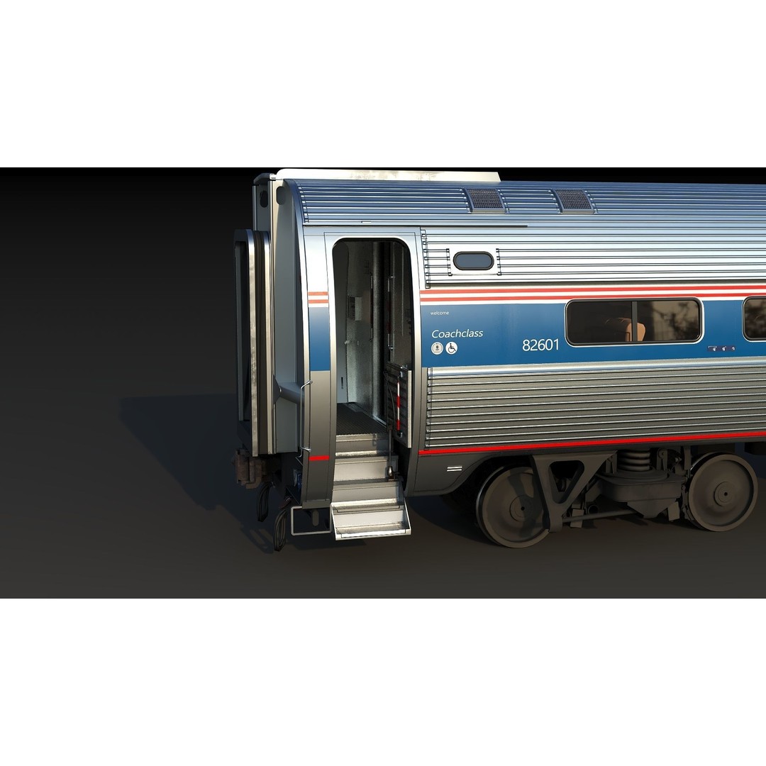 Amfleet 1 Coach Class 3D Model – Low Poly PBR Train Car, FBX - View 14