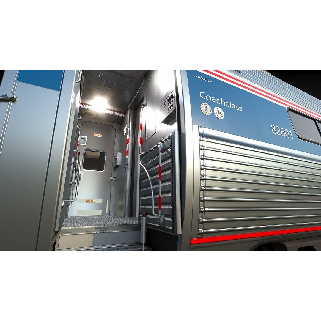 Amfleet 1 Coach Class 3D Model – Low Poly PBR Train Car, FBX - View 15