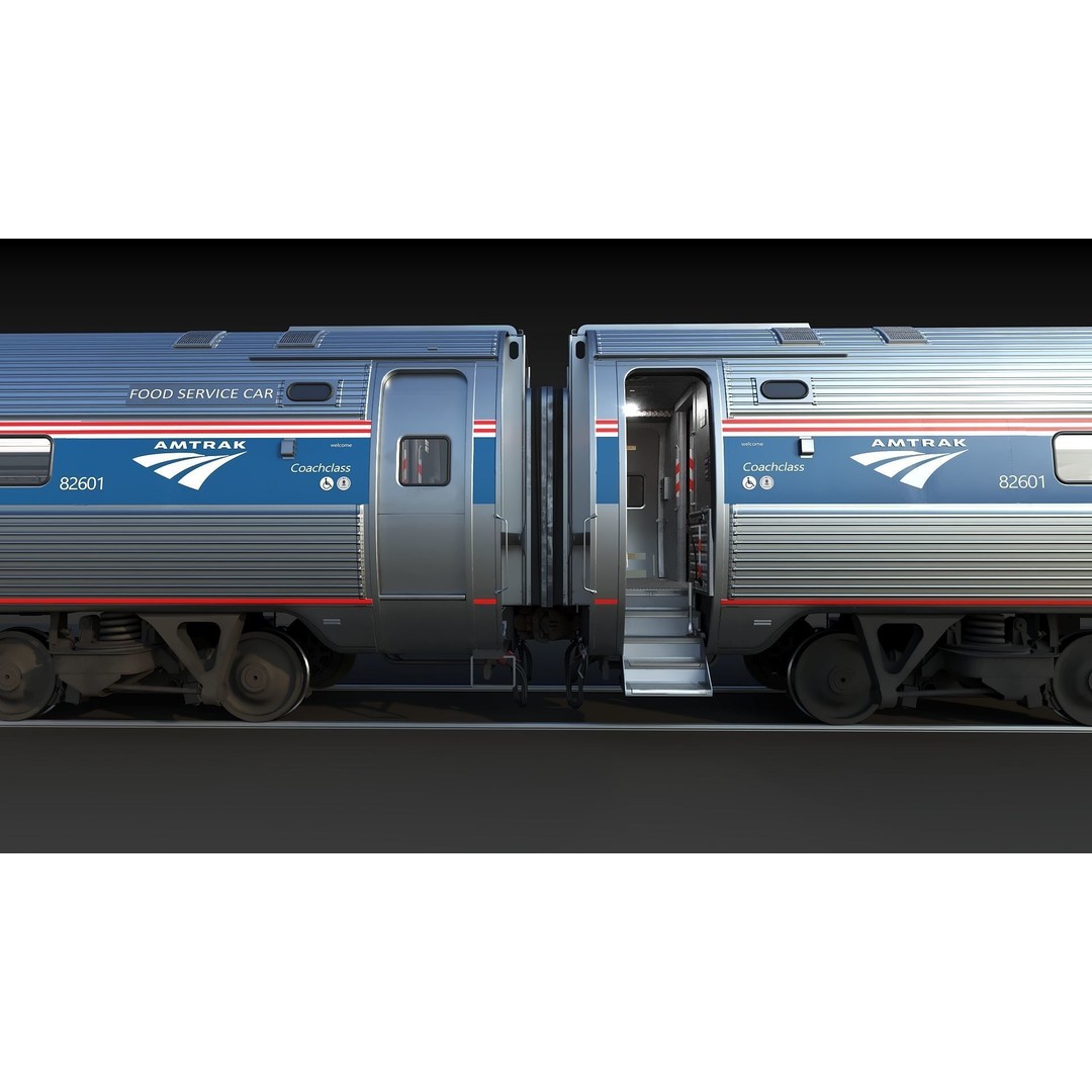 Amfleet 1 Coach Class 3D Model – Low Poly PBR Train Car, FBX - View 16