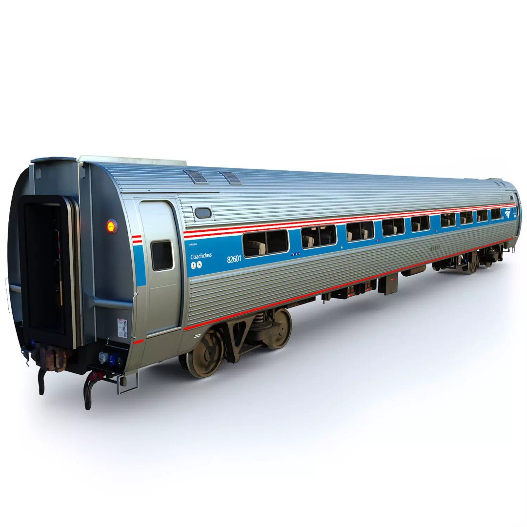 Amfleet 1 Coach Class 3D Model – Low Poly PBR Train Car, FBX - View 2