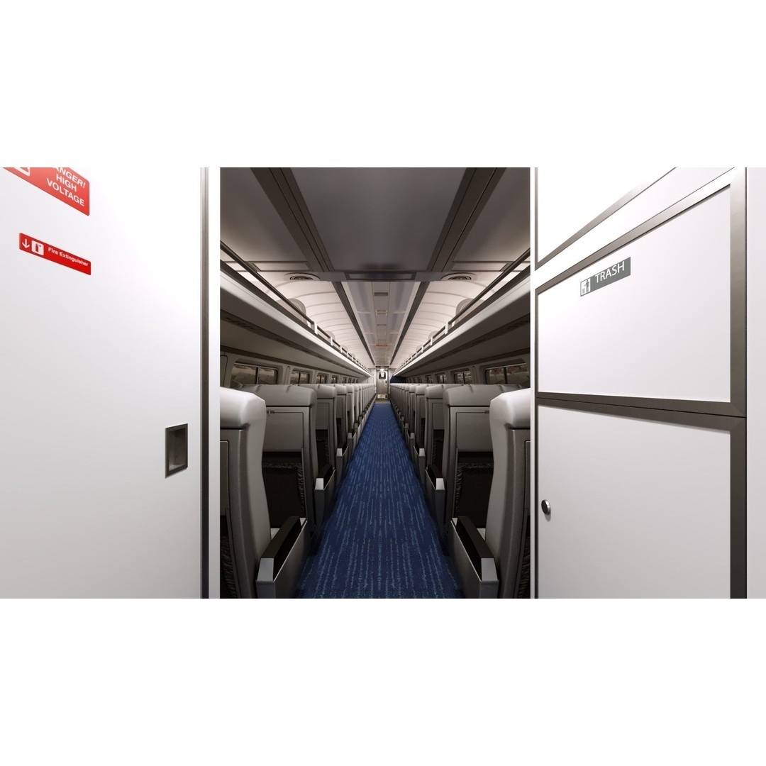 Amfleet 1 Coach Class 3D Model – Low Poly PBR Train Car, FBX - View 22