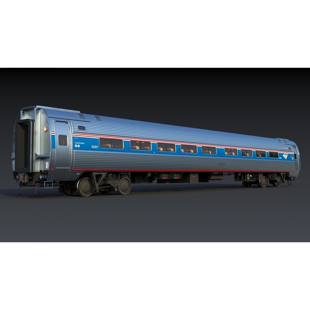 Amfleet 1 Coach Class 3D Model – Low Poly PBR Train Car, FBX - View 3