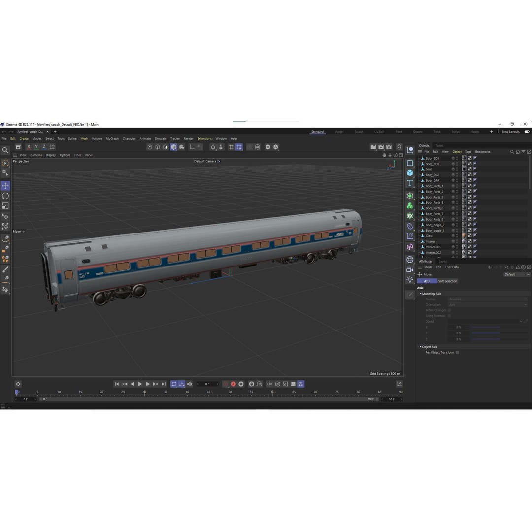 Amfleet 1 Coach Class 3D Model – Low Poly PBR Train Car, FBX - View 47