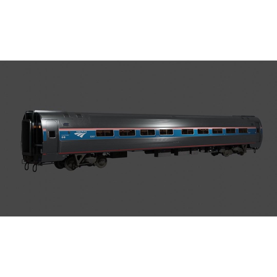 Amfleet 1 Coach Class 3D Model – Low Poly PBR Train Car, FBX - View 48