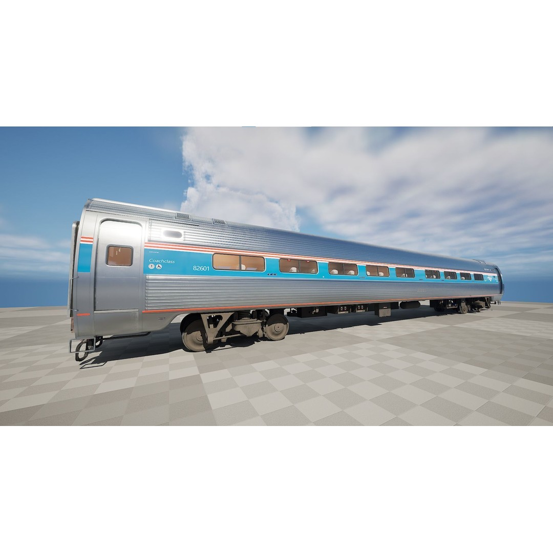 Amfleet 1 Coach Class 3D Model – Low Poly PBR Train Car, FBX - View 53