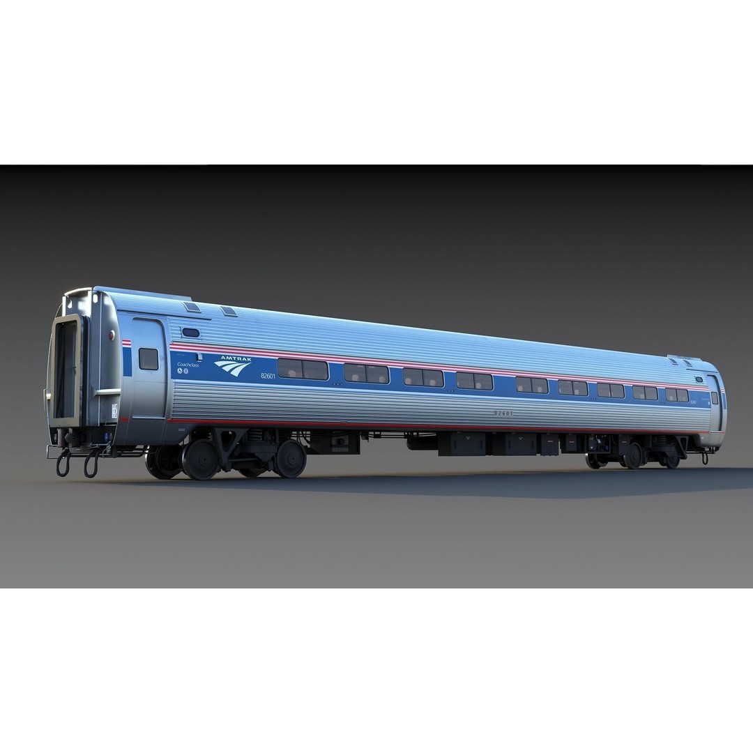 Amfleet 1 Coach Class 3D Model – Low Poly PBR Train Car, FBX - View 7