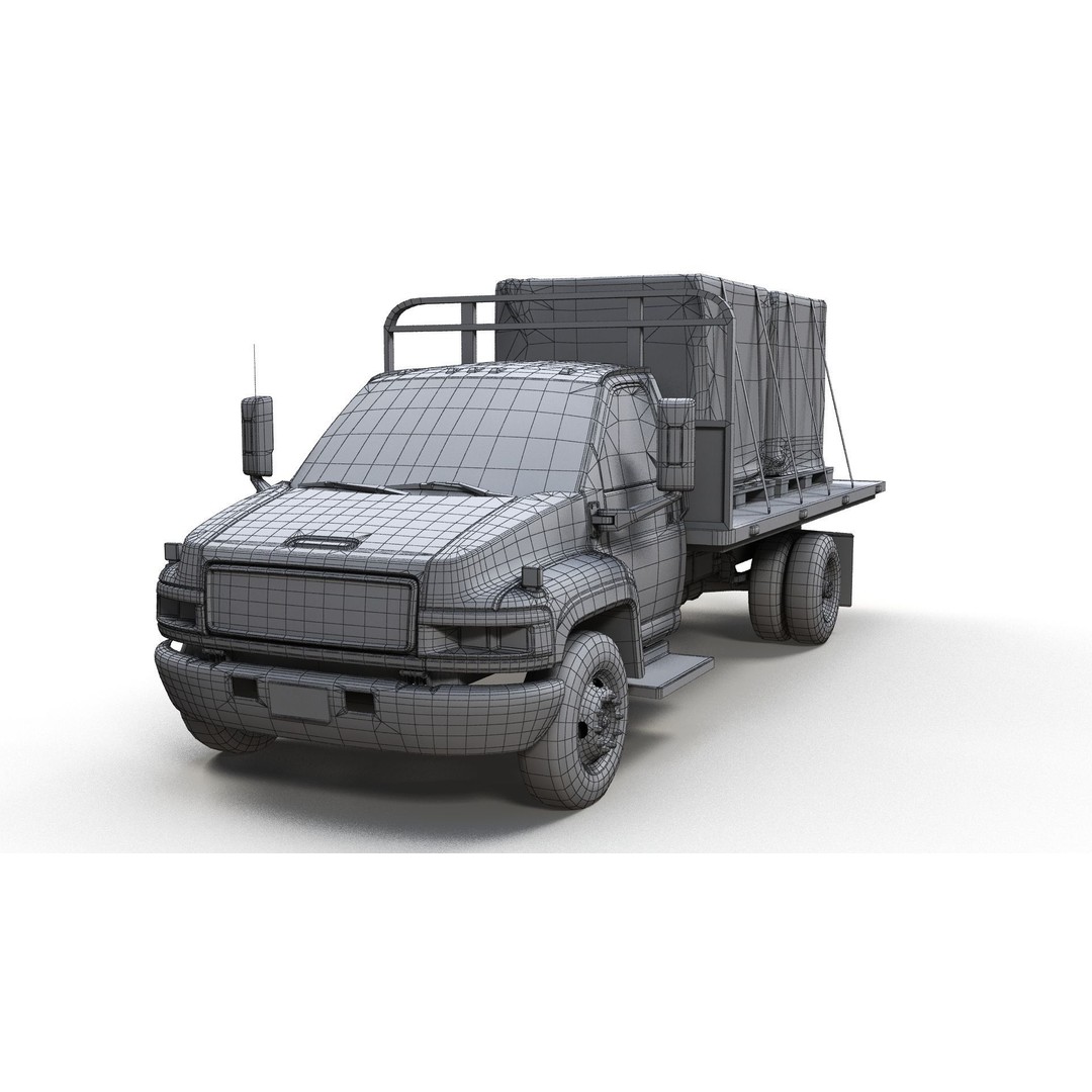 Flatbed Truck 3D Model – Low Poly Game Ready Asset, FBX - View 14