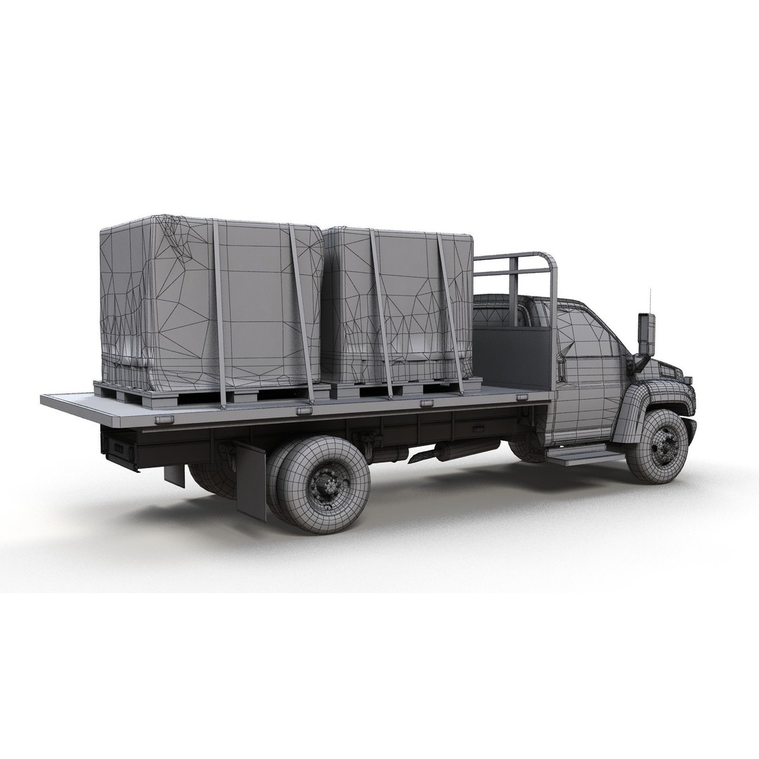 Flatbed Truck 3D Model – Low Poly Game Ready Asset, FBX - View 15
