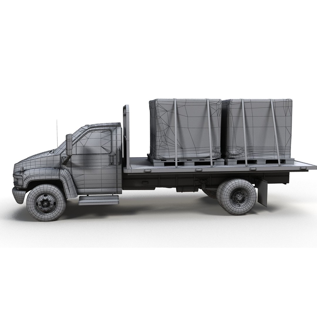 Flatbed Truck 3D Model – Low Poly Game Ready Asset, FBX - View 17