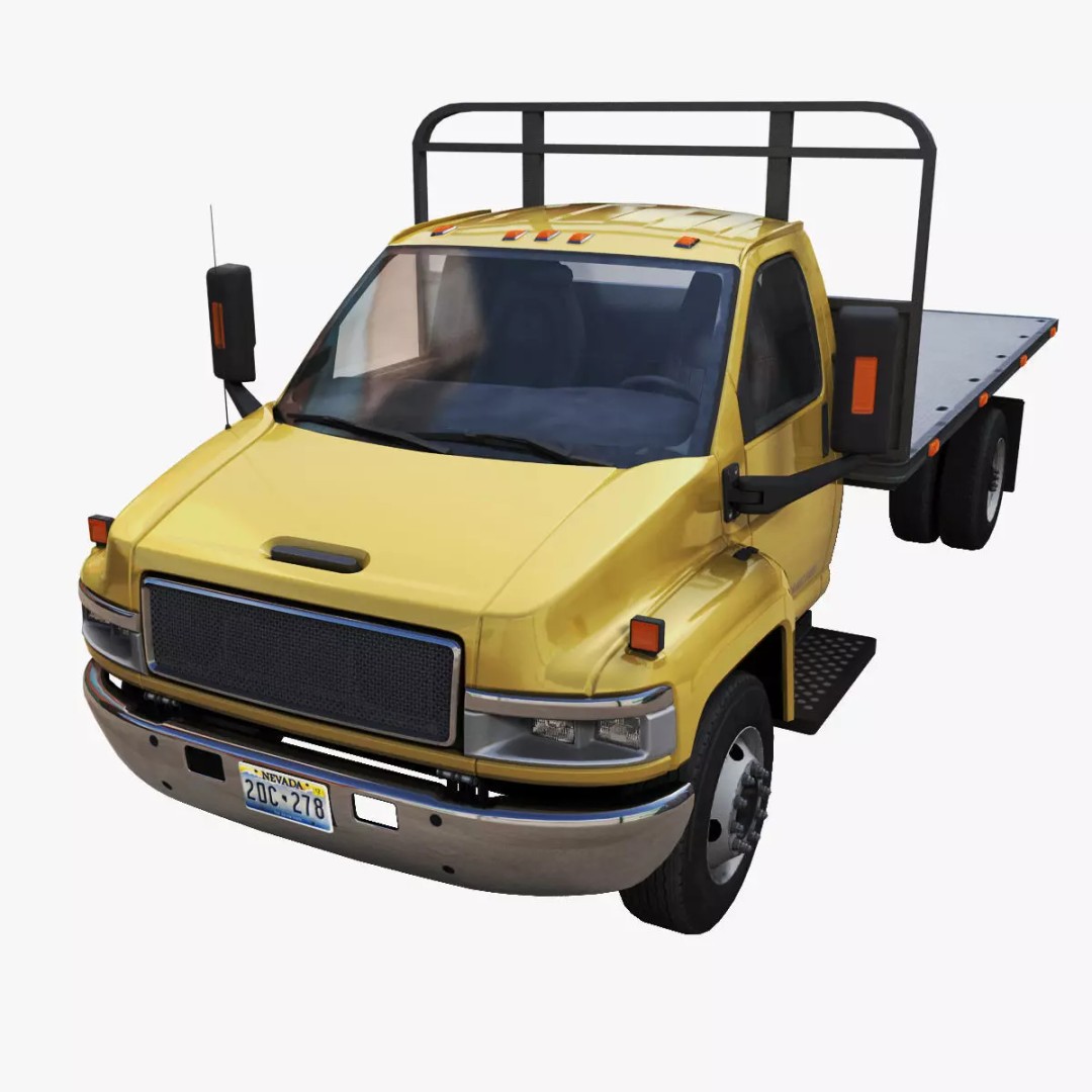 Flatbed Truck 3D Model – Low Poly Game Ready Asset, FBX - View 2