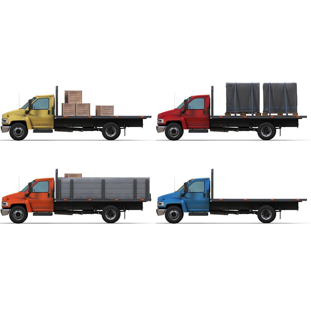 Flatbed Truck 3D Model – Low Poly Game Ready Asset, FBX - View 3