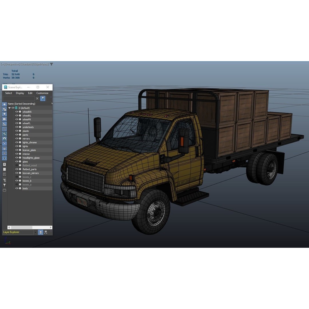 Flatbed Truck 3D Model – Low Poly Game Ready Asset, FBX - View 39