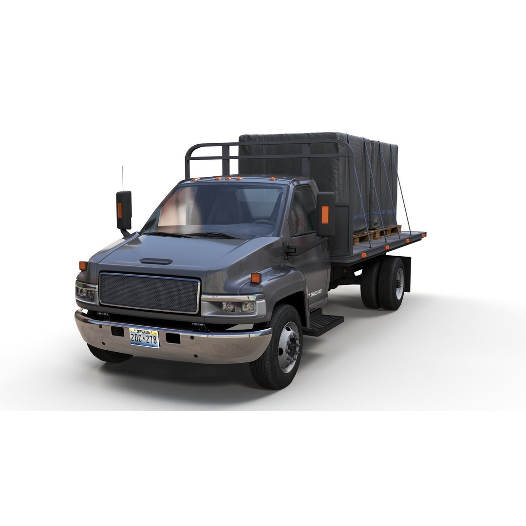 Flatbed Truck 3D Model – Low Poly Game Ready Asset, FBX - View 4
