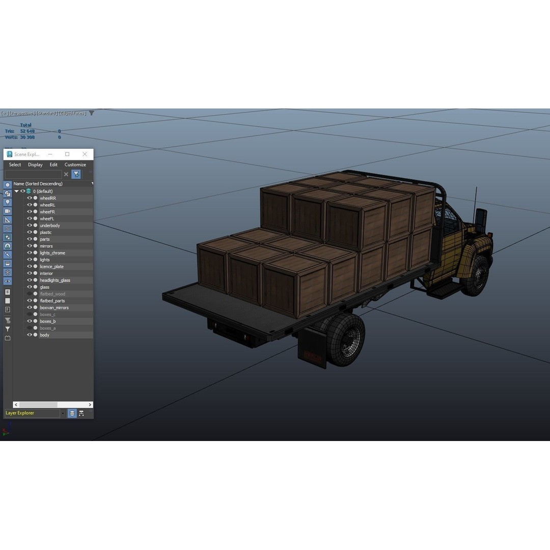 Flatbed Truck 3D Model – Low Poly Game Ready Asset, FBX - View 40