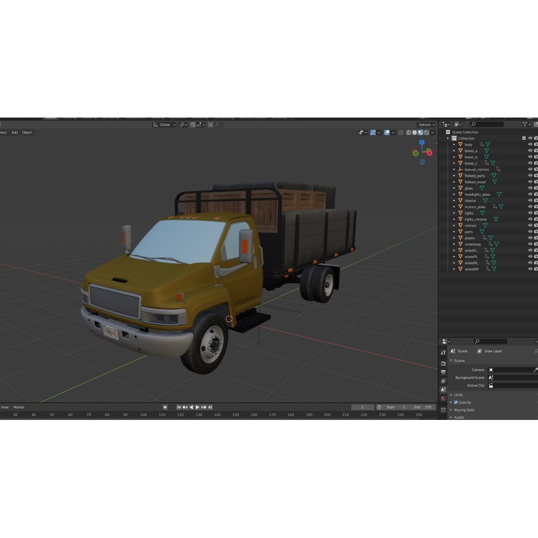 Flatbed Truck 3D Model – Low Poly Game Ready Asset, FBX - View 44